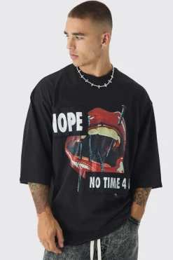 Oversized Heavyweight Distressed Applique T-Shirt | BoohooMAN UK