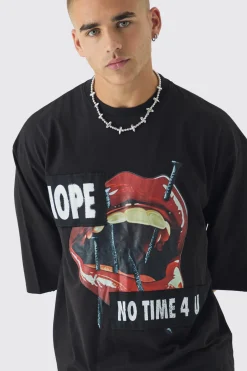 Oversized Heavyweight Distressed Applique T-Shirt | BoohooMAN UK