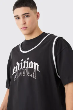 Oversized Heavyweight Faux Layer Varsity Split Hem Tracksuit | BoohooMAN UK