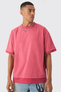 Oversized Heavyweight Faux Layer Vintage Wash T-shirt | BoohooMAN UK