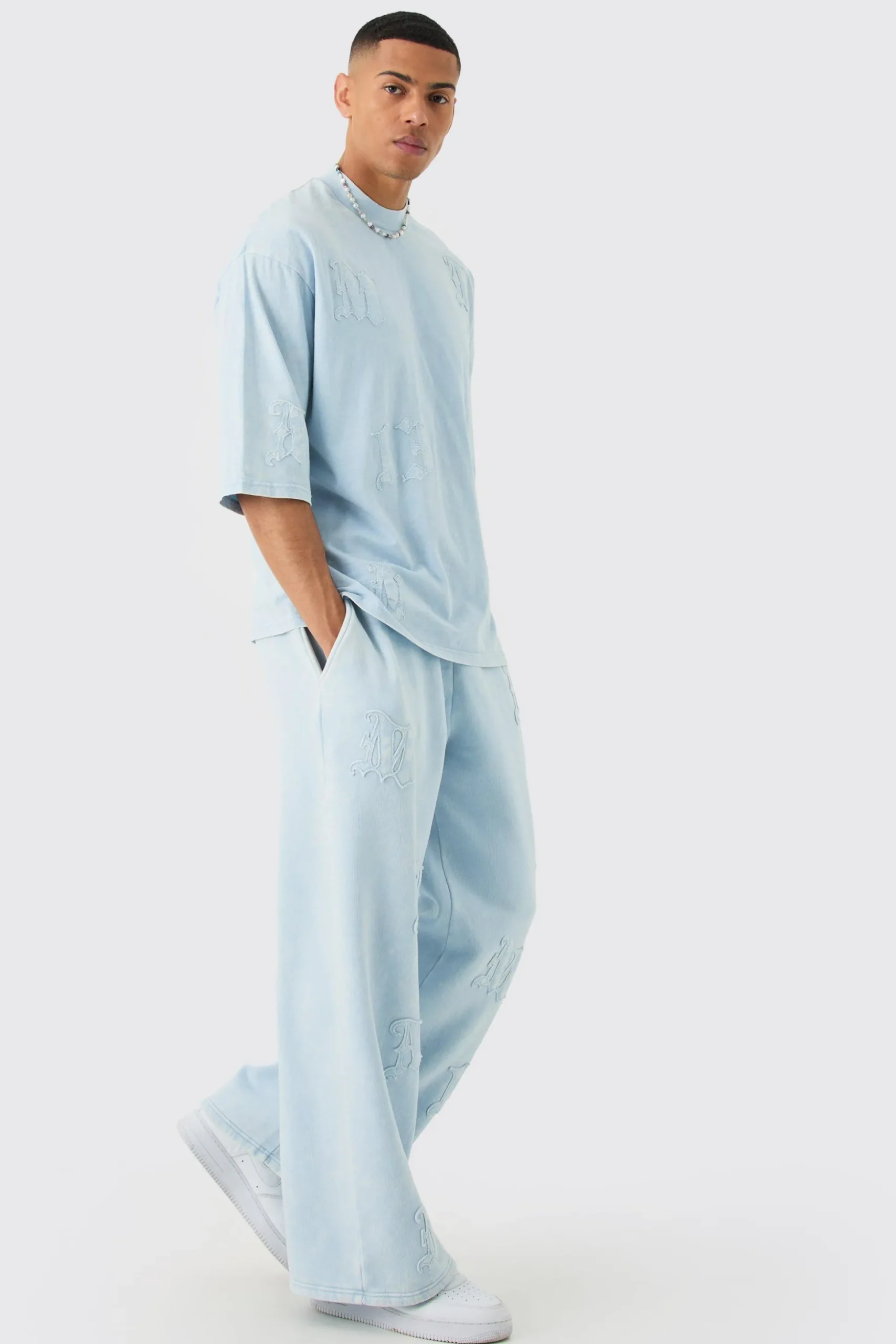Oversized Heavyweight Half Sleeve Acid Applique Tracksuit | BoohooMAN UK
