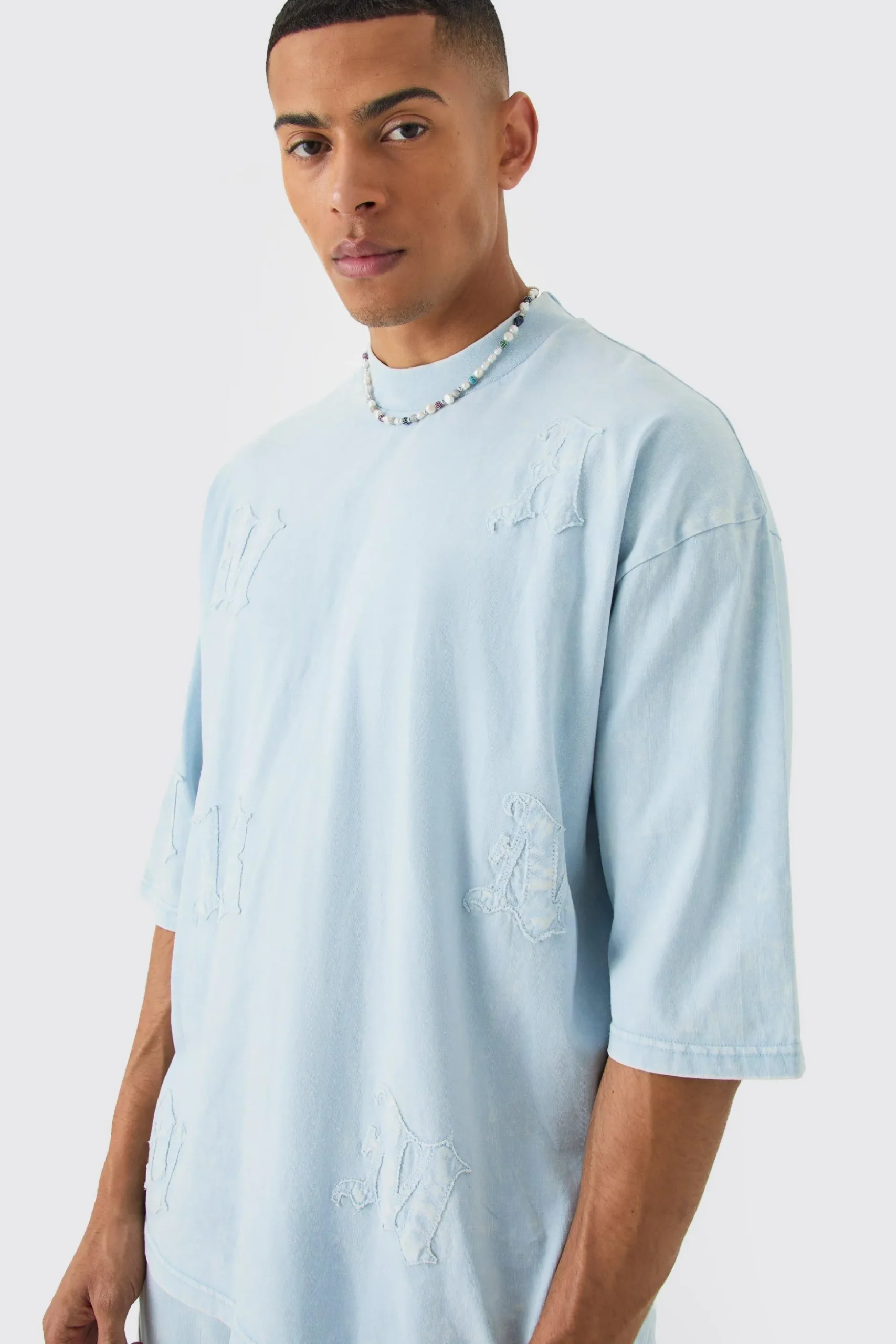 Oversized Heavyweight Half Sleeve Acid Applique Tracksuit | BoohooMAN UK