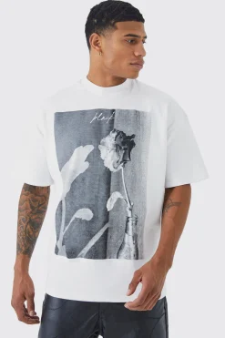 Oversized Heavyweight Interlock Rose Graphic T-shirt | BoohooMAN UK