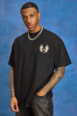 Oversized Heavyweight 'M' Cherub T-shirt | BoohooMAN UK
