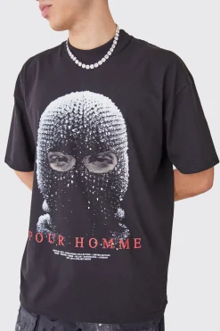 Oversized Heavyweight Mask Graphic T-shirt | BoohooMAN UK