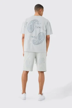 Oversized Heavyweight Paisley Applique T-shirt | BoohooMAN UK