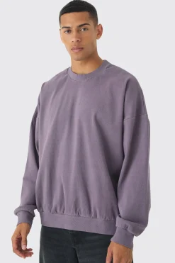 Oversized Heavyweight Ribbed Washed Drop Shoulder Sweatshirt | BoohooMAN UK
