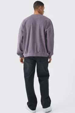Oversized Heavyweight Ribbed Washed Drop Shoulder Sweatshirt | BoohooMAN UK
