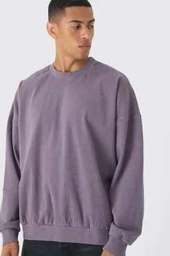 Oversized Heavyweight Ribbed Washed Drop Shoulder Sweatshirt | BoohooMAN UK