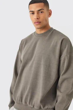 Oversized Heavyweight Ribbed Washed Drop Shoulder Sweatshirt | BoohooMAN UK