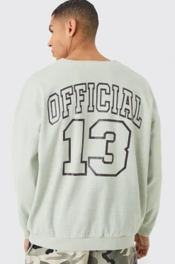 Oversized Heavyweight Ribbed Washed Varsity Hockey Sweatshirt | BoohooMAN UK