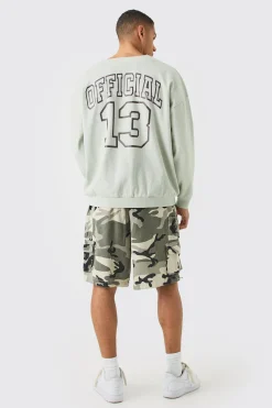 Oversized Heavyweight Ribbed Washed Varsity Hockey Sweatshirt | BoohooMAN UK