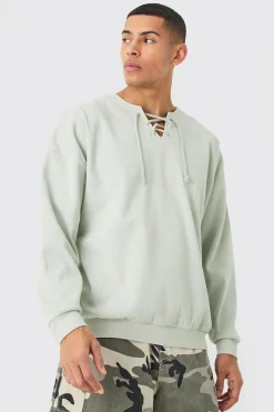 Oversized Heavyweight Ribbed Washed Varsity Hockey Sweatshirt | BoohooMAN UK