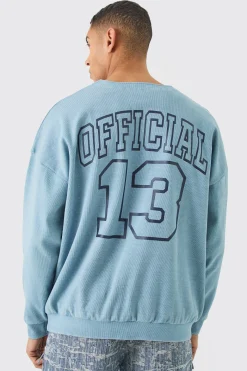 Oversized Heavyweight Ribbed Washed Varsity Hockey Sweatshirt | BoohooMAN UK