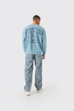 Oversized Heavyweight Ribbed Washed Varsity Hockey Sweatshirt | BoohooMAN UK
