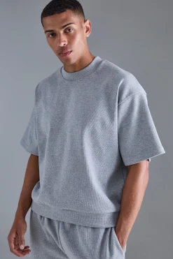 Oversized Heavyweight Ribbed Short Sleeve Sweatshirt | BoohooMAN UK