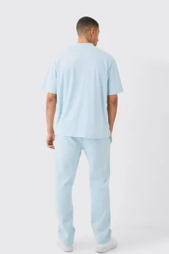 Oversized Heavyweight Spray Wash Denim Applique Tracksuit | BoohooMAN UK
