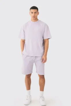 Oversized Heavyweight T-shirt & Ribbed Shorts Set | BoohooMAN UK
