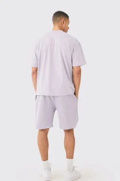 Oversized Heavyweight T-shirt & Ribbed Shorts Set | BoohooMAN UK