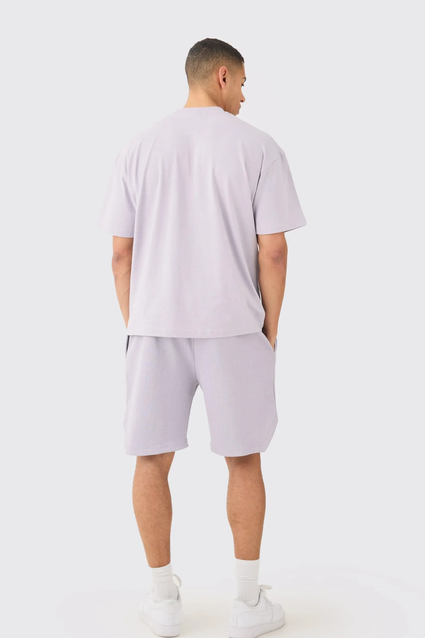 Oversized Heavyweight T-shirt & Ribbed Shorts Set | BoohooMAN UK