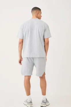 Oversized Heavyweight T-shirt & Ribbed Shorts Set | BoohooMAN UK