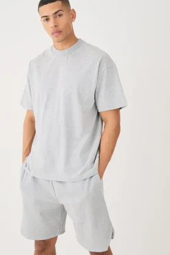Oversized Heavyweight T-shirt & Ribbed Shorts Set | BoohooMAN UK