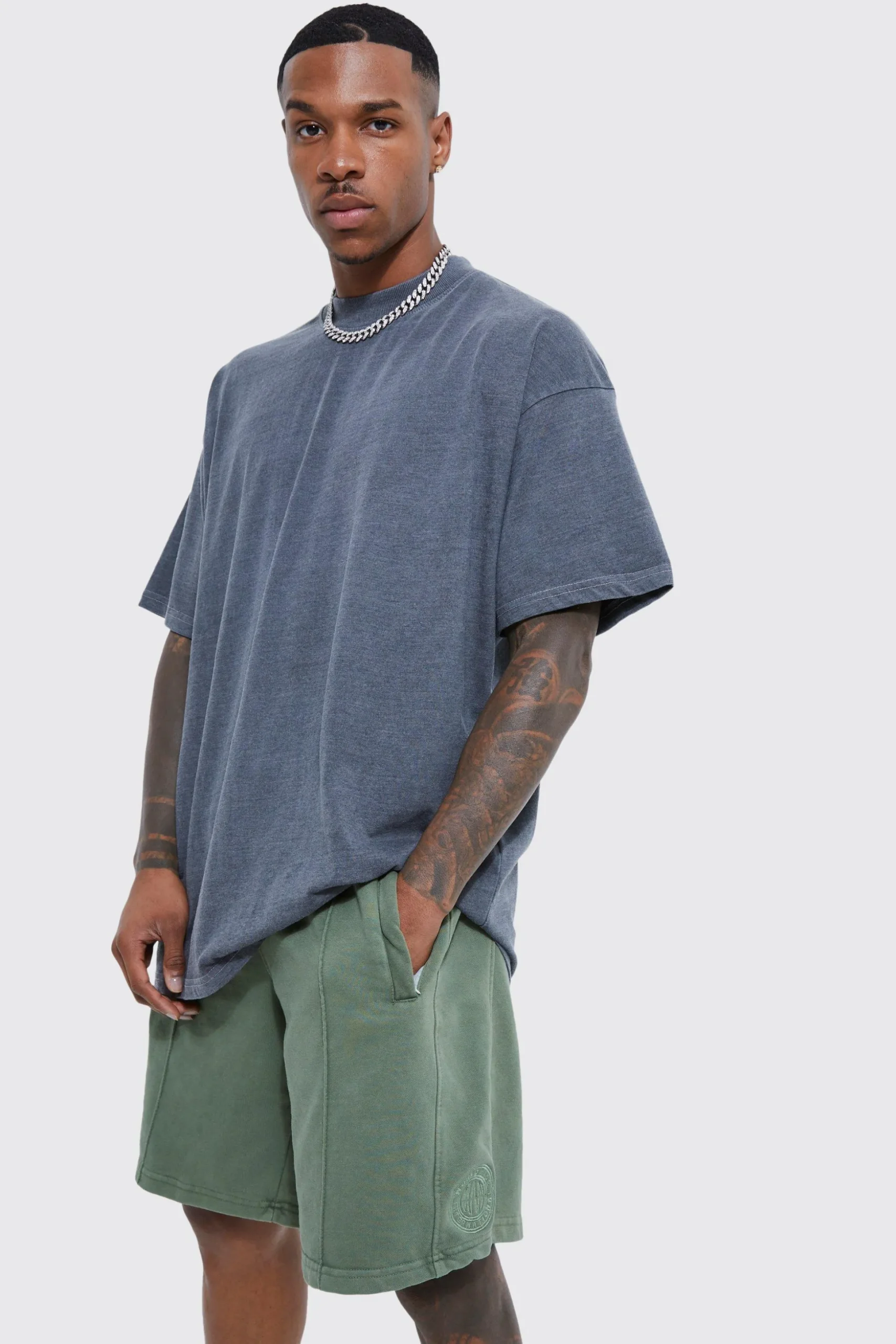 Oversized Heavyweight Wash Loopback Short Set | BoohooMAN UK