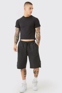 Oversized Heavyweight Zip Hem Shorts & T-shirt Set | BoohooMAN UK