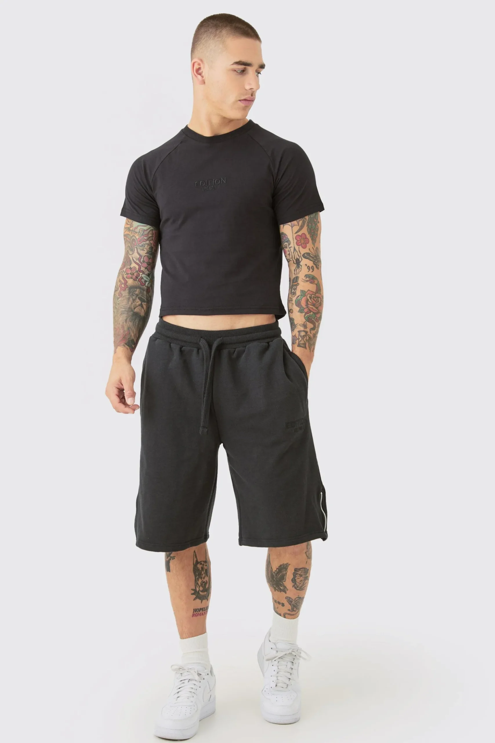 Oversized Heavyweight Zip Hem Shorts & T-shirt Set | BoohooMAN UK