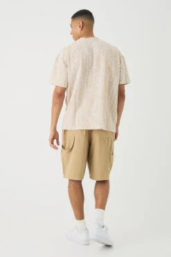 Oversized Herringbone Jacquard T-shirt | BoohooMAN UK