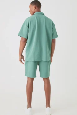 Oversized Herringbone Polo And Short Set | BoohooMAN UK