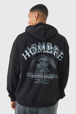 Oversized Hombre Eagle Printed Hoodie | BoohooMAN UK