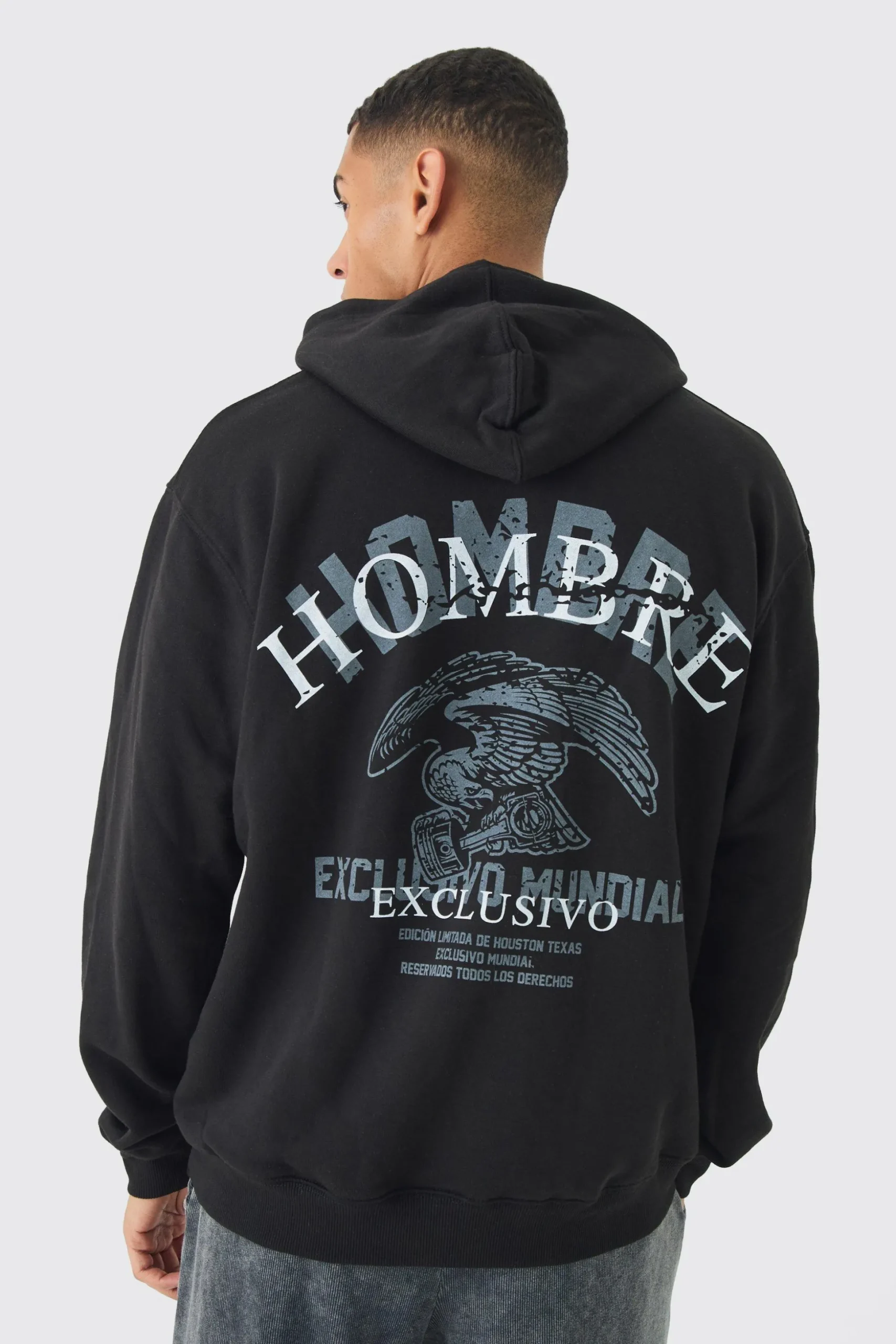Oversized Hombre Eagle Printed Hoodie | BoohooMAN UK