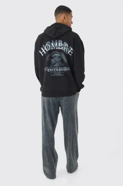 Oversized Hombre Eagle Printed Hoodie | BoohooMAN UK