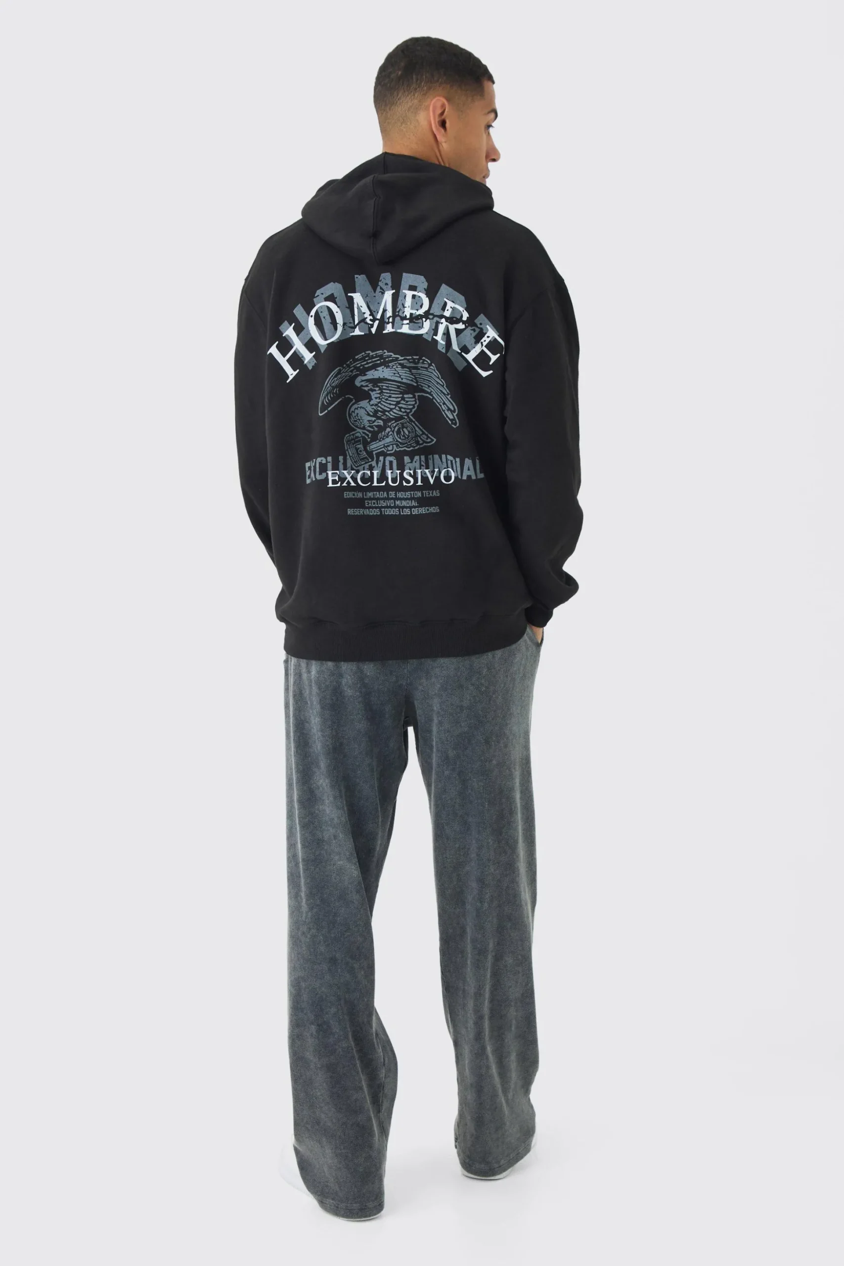 Oversized Hombre Eagle Printed Hoodie | BoohooMAN UK