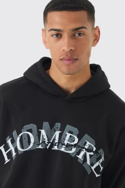 Oversized Hombre Eagle Printed Hoodie | BoohooMAN UK