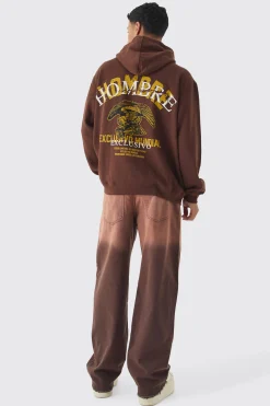 Oversized Hombre Eagle Printed Hoodie | BoohooMAN UK