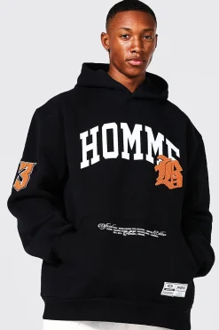 Oversized Homme Applique Varsity Hoodie | BoohooMAN UK