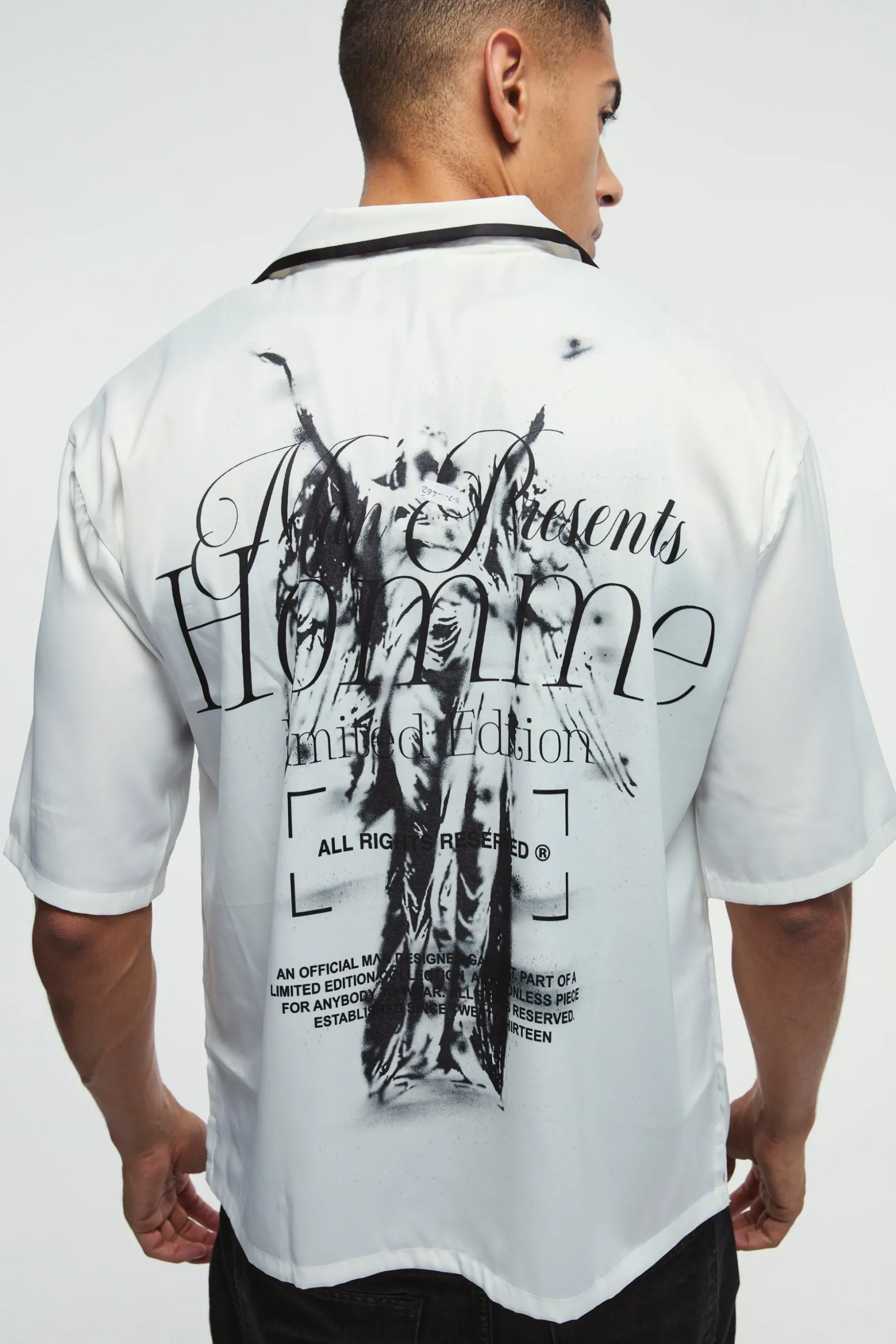 Oversized Homme Back Graphic Satin Shirt | BoohooMAN UK
