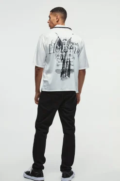 Oversized Homme Back Graphic Satin Shirt | BoohooMAN UK