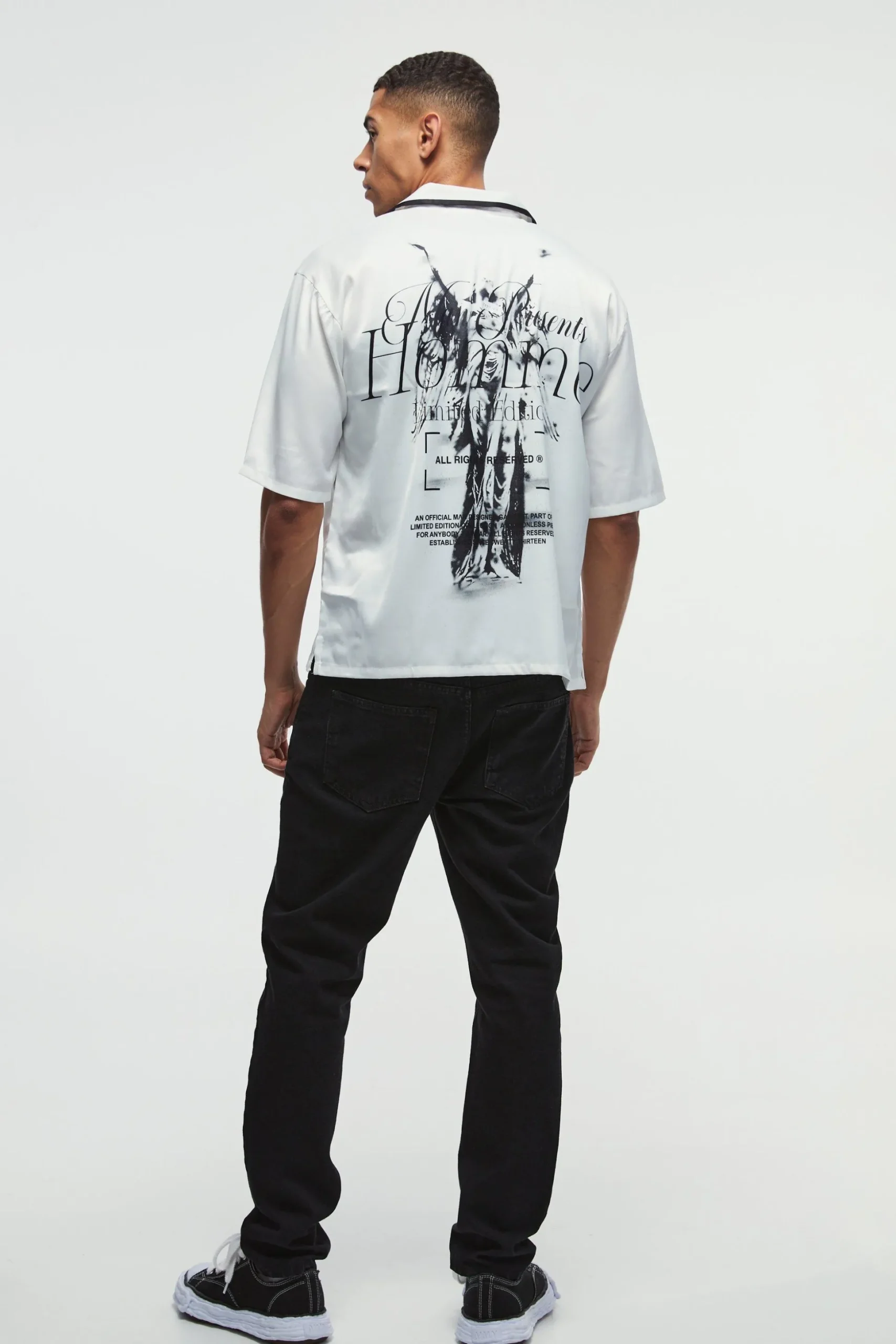 Oversized Homme Back Graphic Satin Shirt | BoohooMAN UK