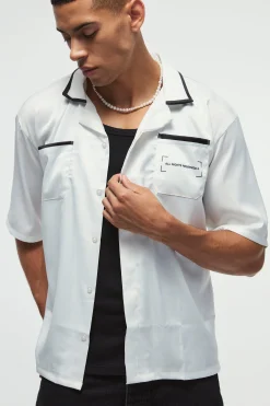 Oversized Homme Back Graphic Satin Shirt | BoohooMAN UK