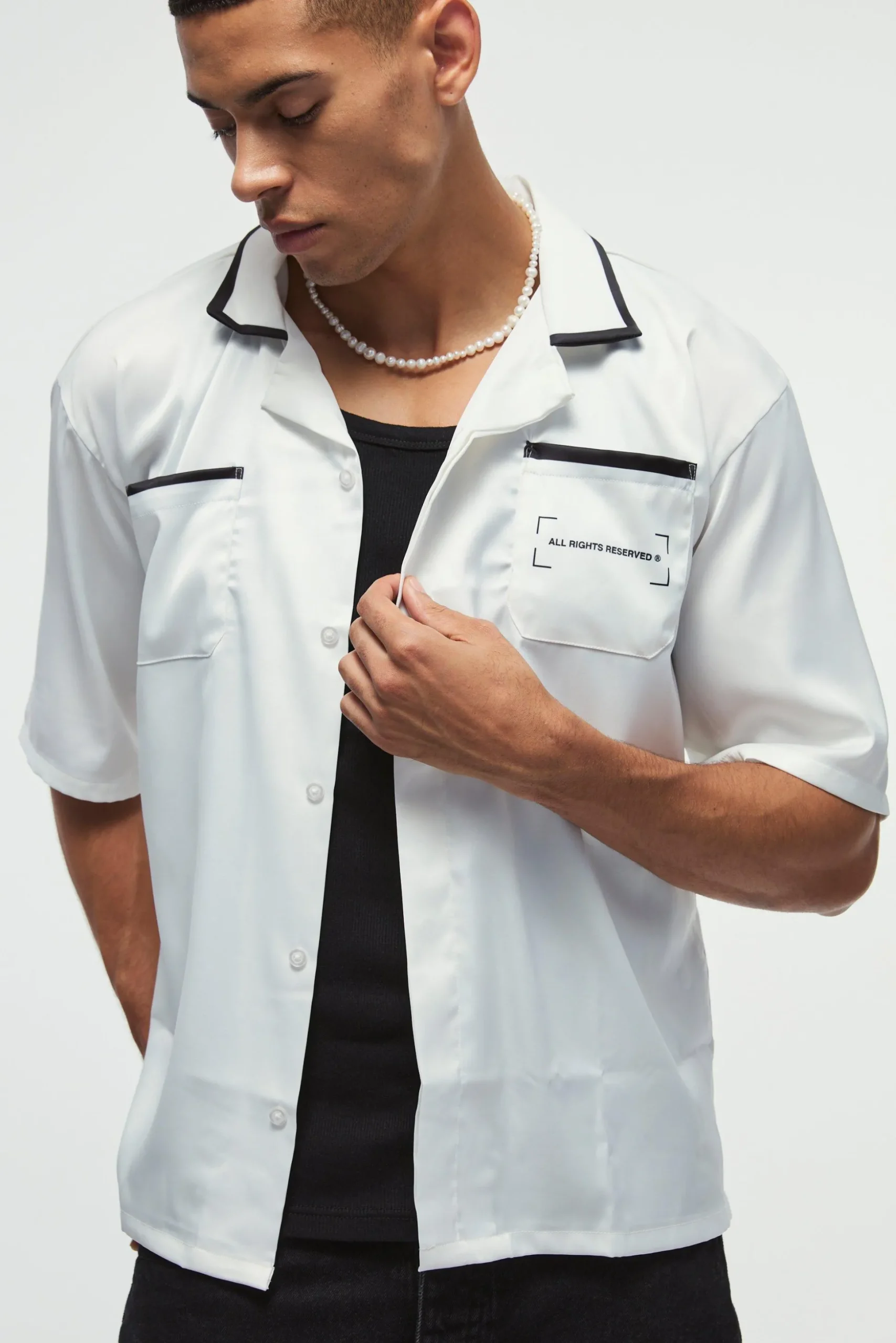 Oversized Homme Back Graphic Satin Shirt | BoohooMAN UK