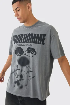 Oversized Homme Blurred Rose Wash Print T-shirt | BoohooMAN UK