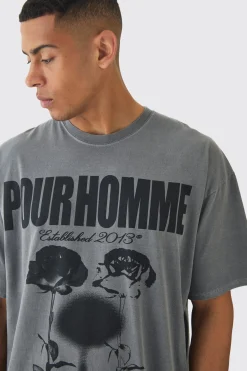 Oversized Homme Blurred Rose Wash Print T-shirt | BoohooMAN UK
