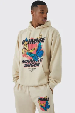 Oversized Homme Butterfly Hooded Tracksuit | BoohooMAN UK