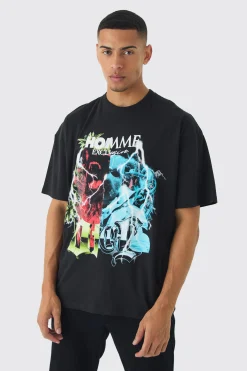 Oversized Homme Dog Mask Graphic T-Shirt | BoohooMAN UK