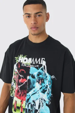 Oversized Homme Dog Mask Graphic T-Shirt | BoohooMAN UK