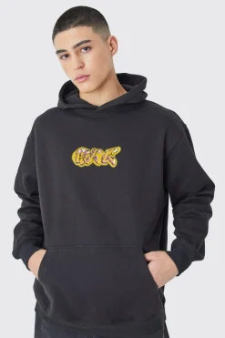Oversized Homme Graffiti Graphic Hoodie | BoohooMAN UK