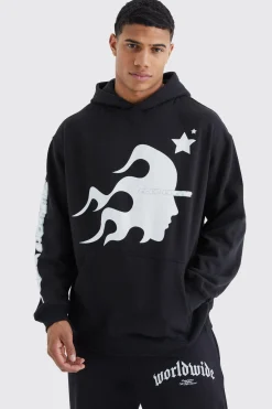 Oversized Homme Graphic Puff Print Hoodie | BoohooMAN UK